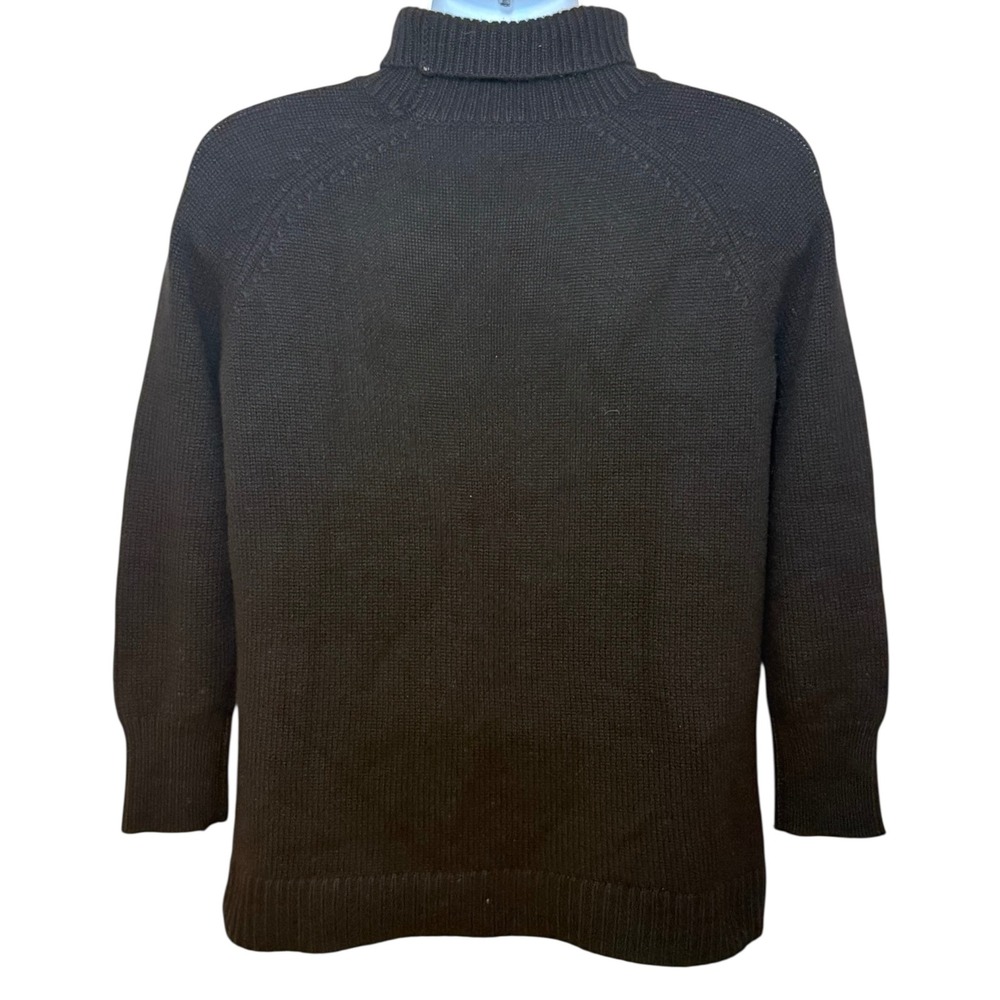 Garnet Hill Cashmere Turtleneck Sweater Womens XS Black Oversized Side Buttons - Picture 2 of 9